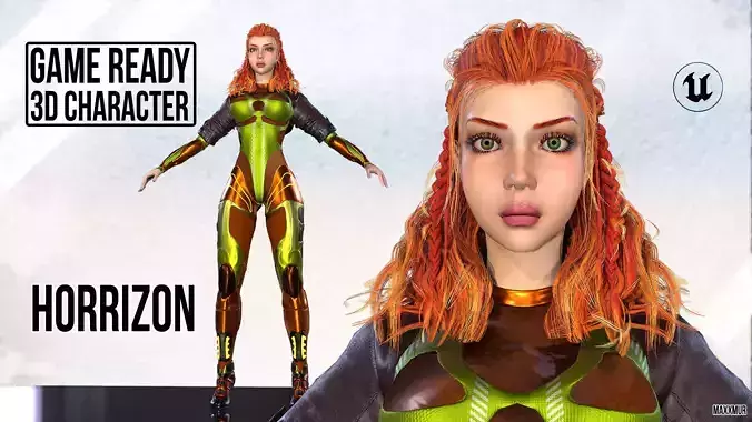 Low-poly gameready woman redhead character HORRIZON Low-poly 3D model