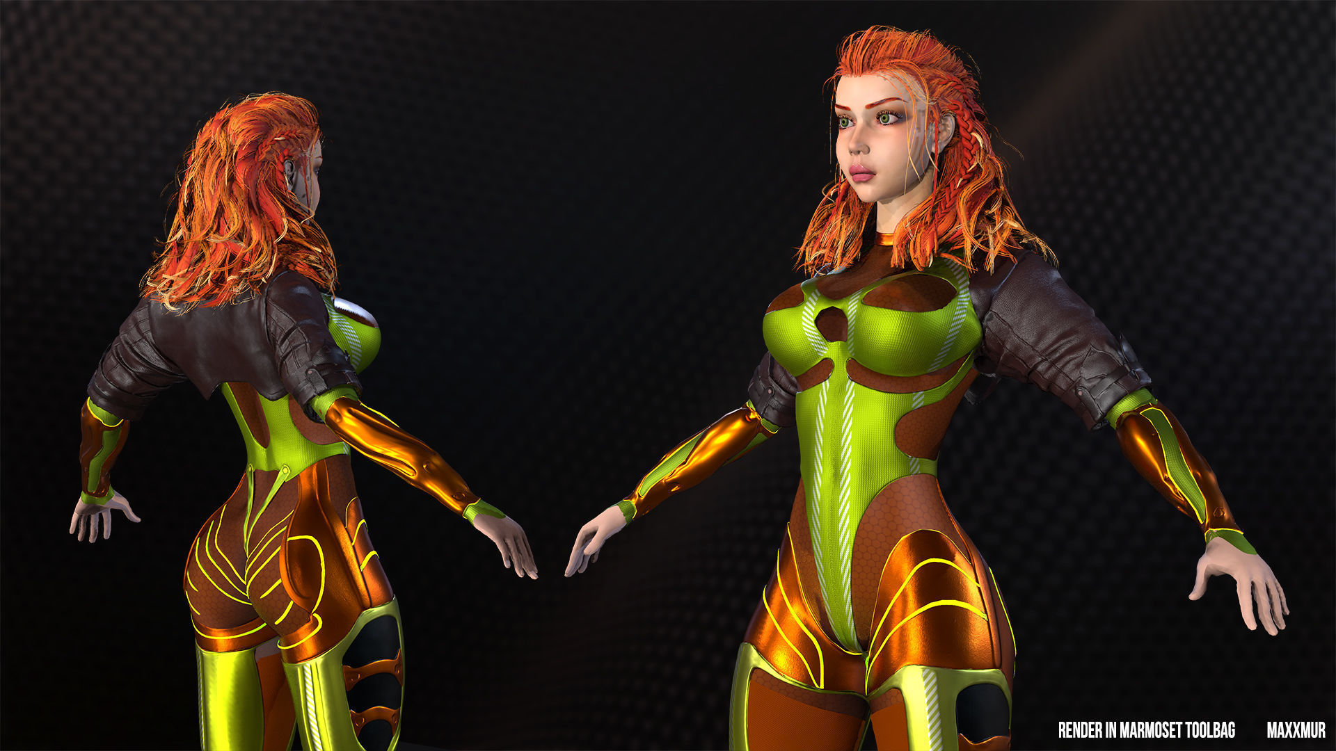 Low-poly gameready woman redhead character HORRIZON Low-poly 3D model_3