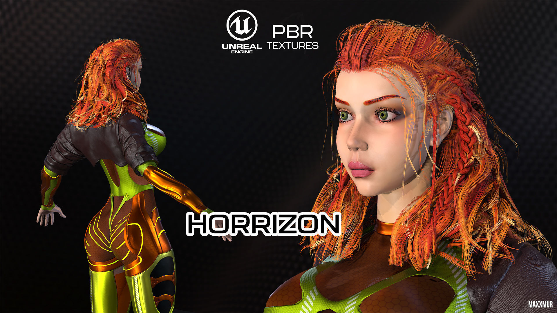 Low-poly gameready woman redhead character HORRIZON Low-poly 3D model_8