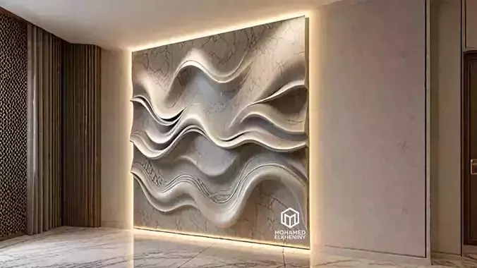 modern panel wall decor set wall relief mural CNC 87  3D model