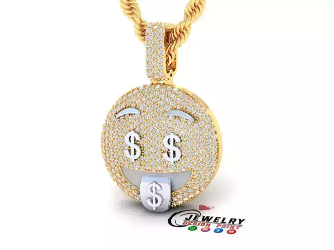 Custom Money Mouth Face Emoji Diamond Pendant - Money Necklace 