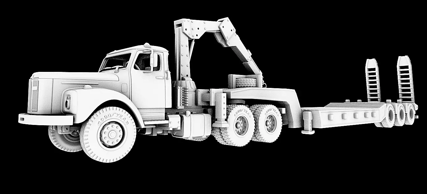 SCANIA 110 plus munck board trailer 3D print model_0