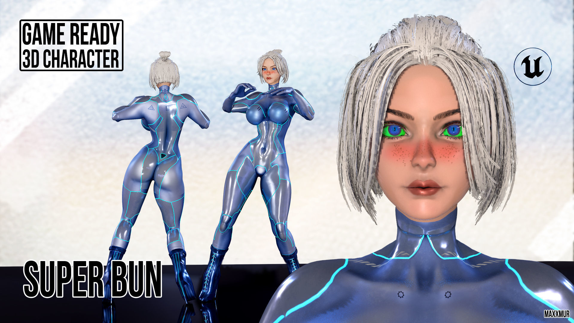 Gameready womans characters SweetBun Super Bun mini pack Low-poly 3D model_11