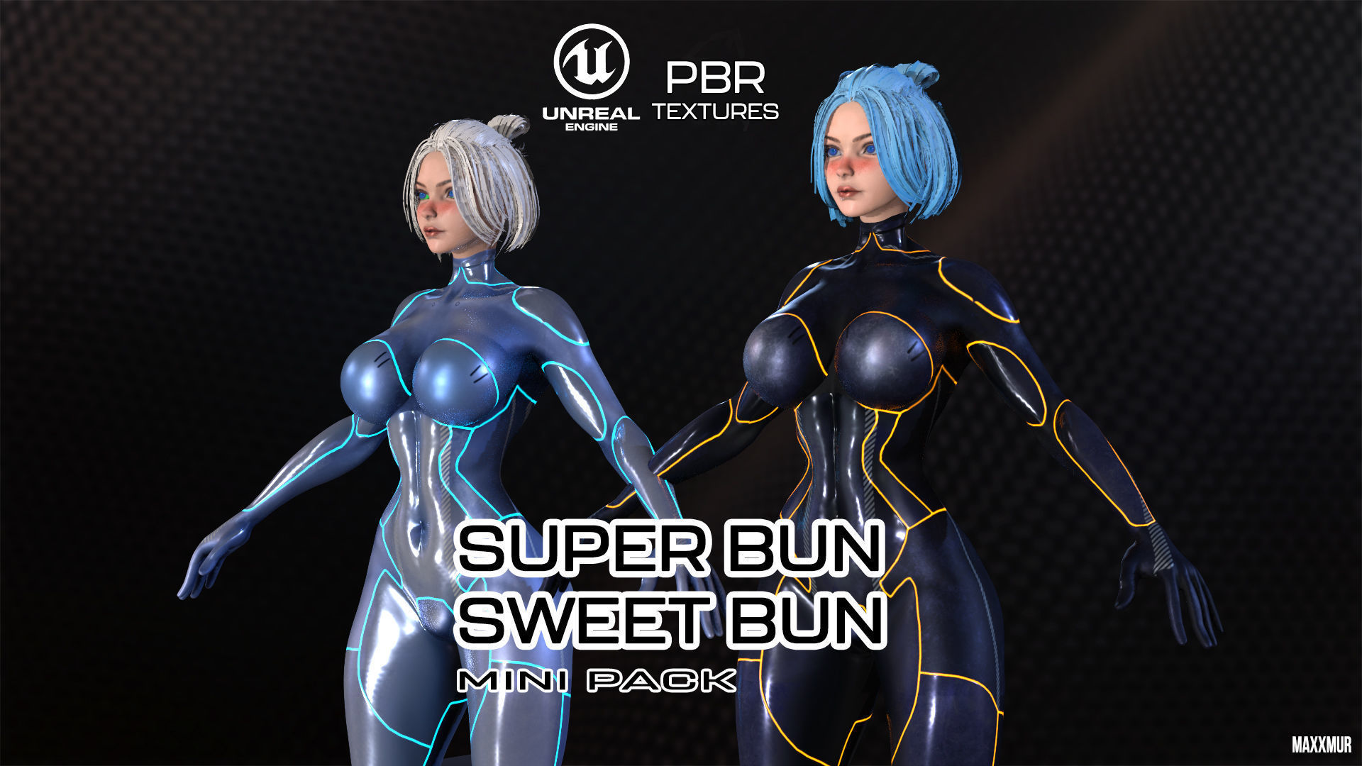 Gameready womans characters SweetBun Super Bun mini pack Low-poly 3D model_2