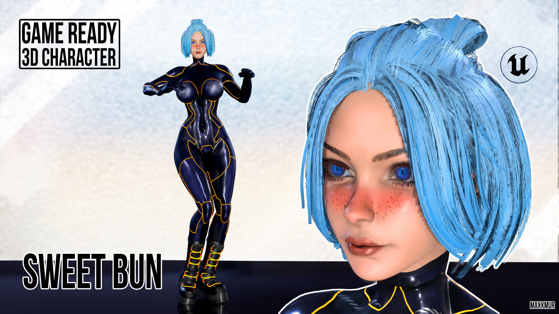 Gameready womans characters SweetBun Super Bun mini pack Low-poly 3D model_38