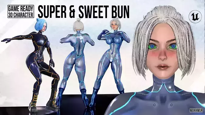 Gameready womans characters SweetBun Super Bun mini pack Low-poly 3D model