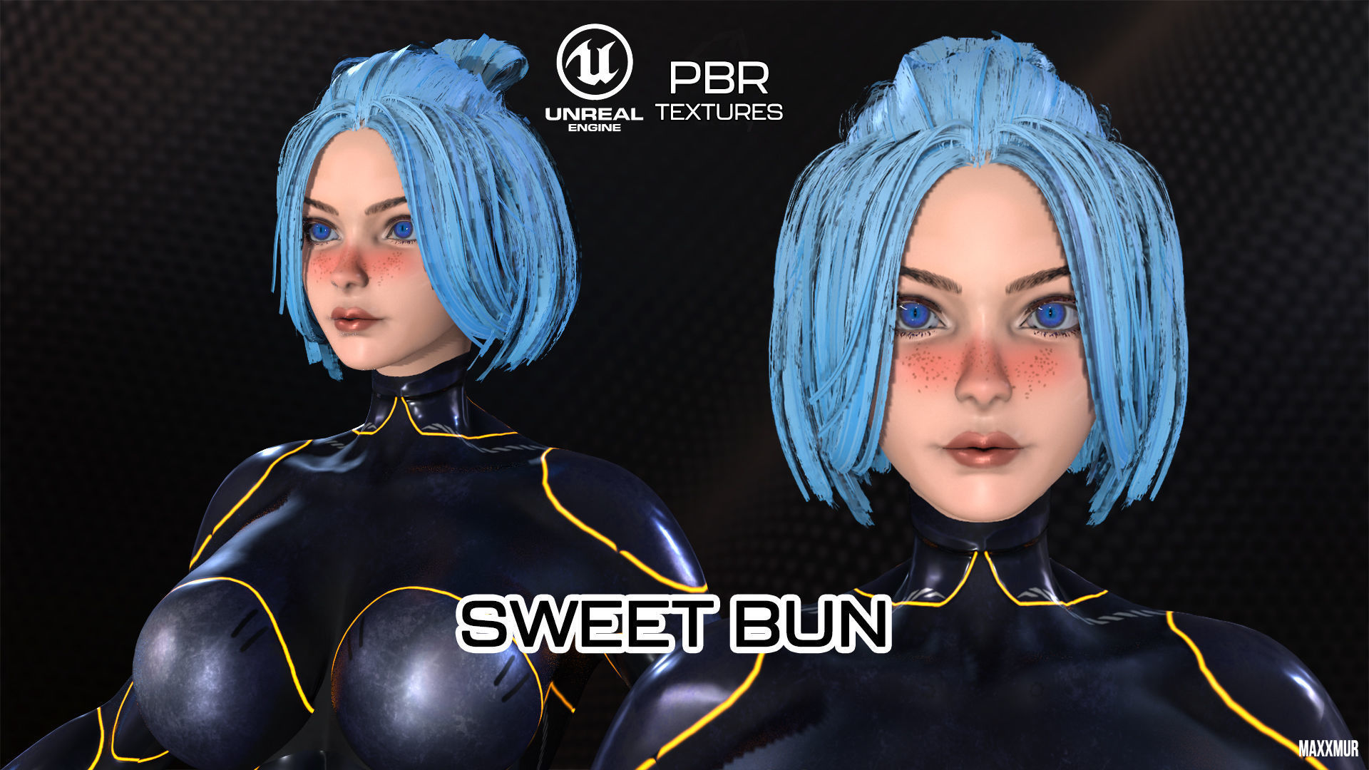 Gameready womans characters SweetBun Super Bun mini pack Low-poly 3D model_3