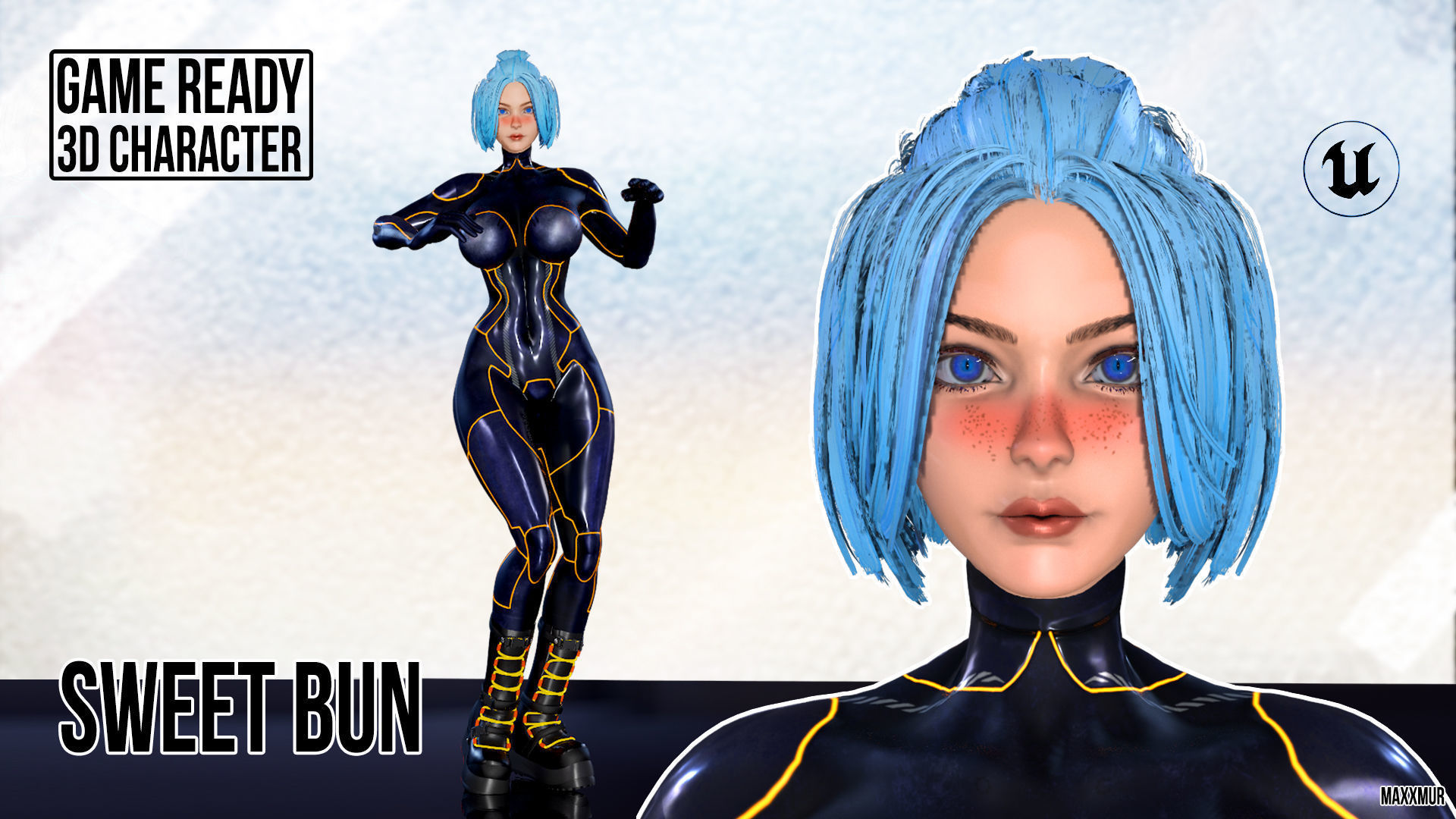 Gameready womans characters SweetBun Super Bun mini pack Low-poly 3D model_12