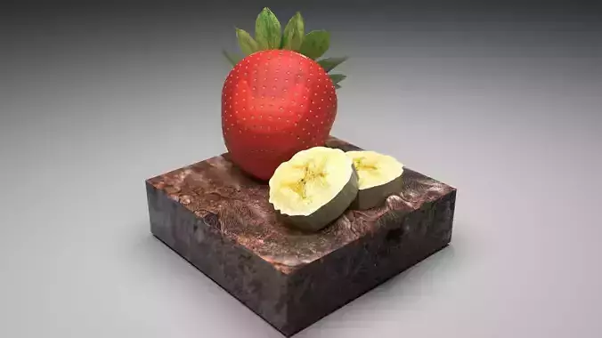 Brownie With Banana and Strawberries