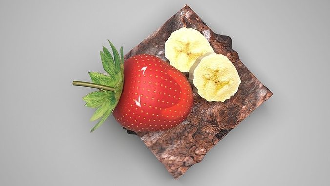 Brownie With Banana and Strawberries 3D model 6