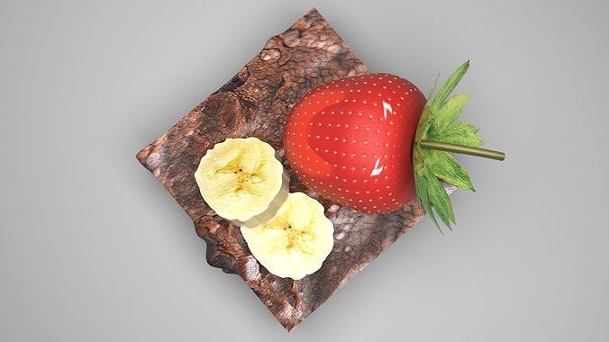 Brownie With Banana and Strawberries 3D model 2