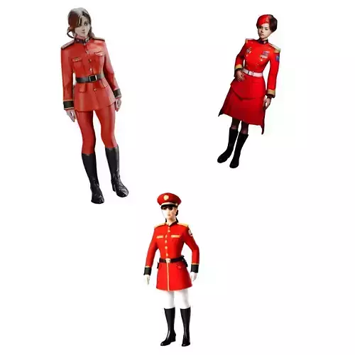 Red Military Uniform Female Character Model