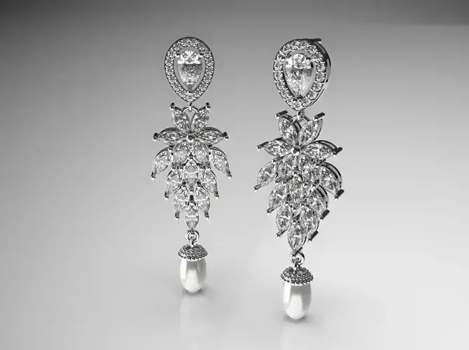  Marquise diamond  pearl stl  pendant earrings model pe0010