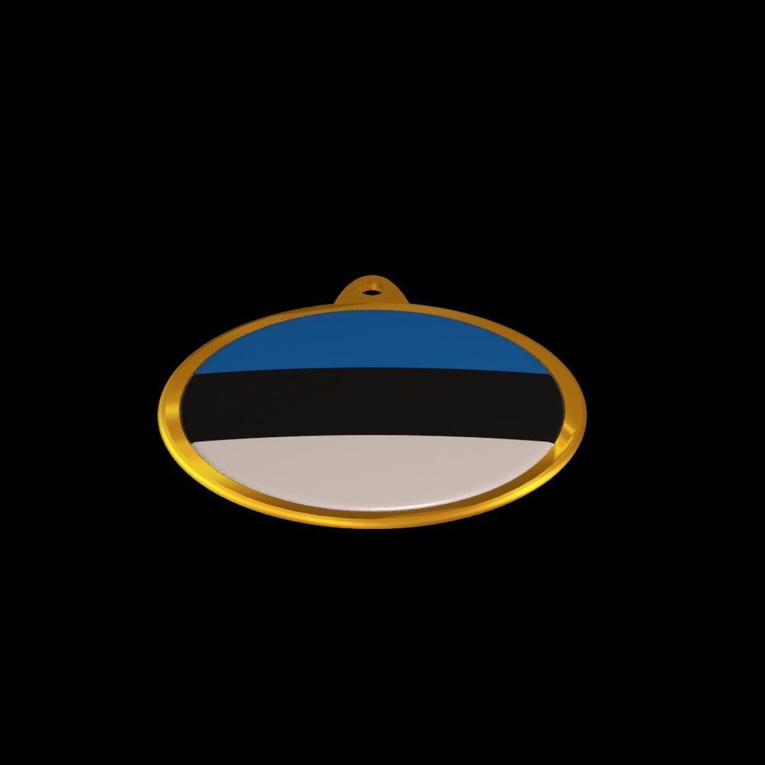 Estonia Flag Golden Medal Badge 3D model_23