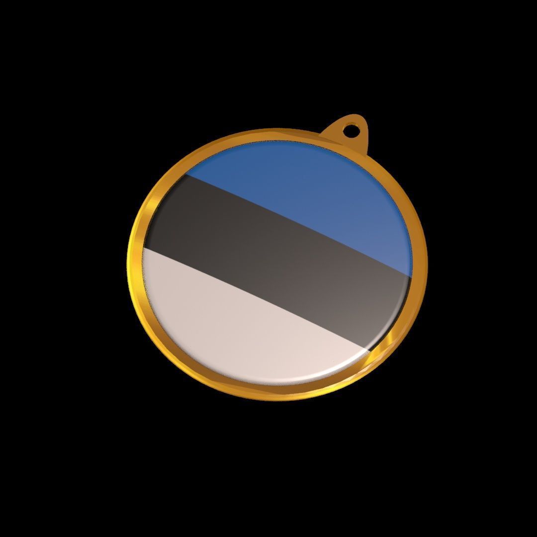 Estonia Flag Golden Medal Badge 3D model_13