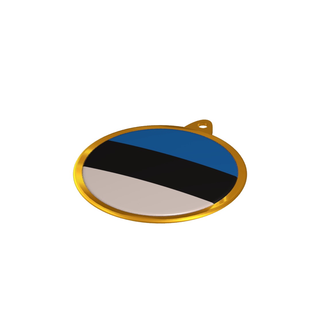Estonia Flag Golden Medal Badge 3D model_8
