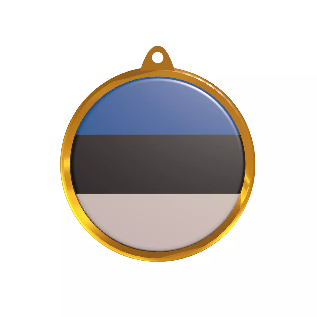 Estonia Flag Golden Medal Badge 3D model_0
