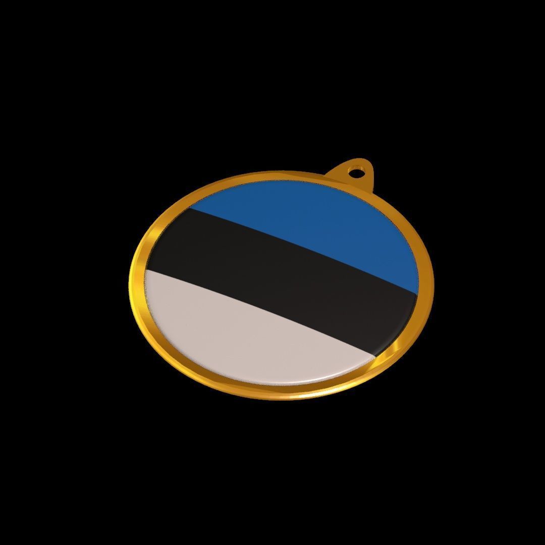 Estonia Flag Golden Medal Badge 3D model_25