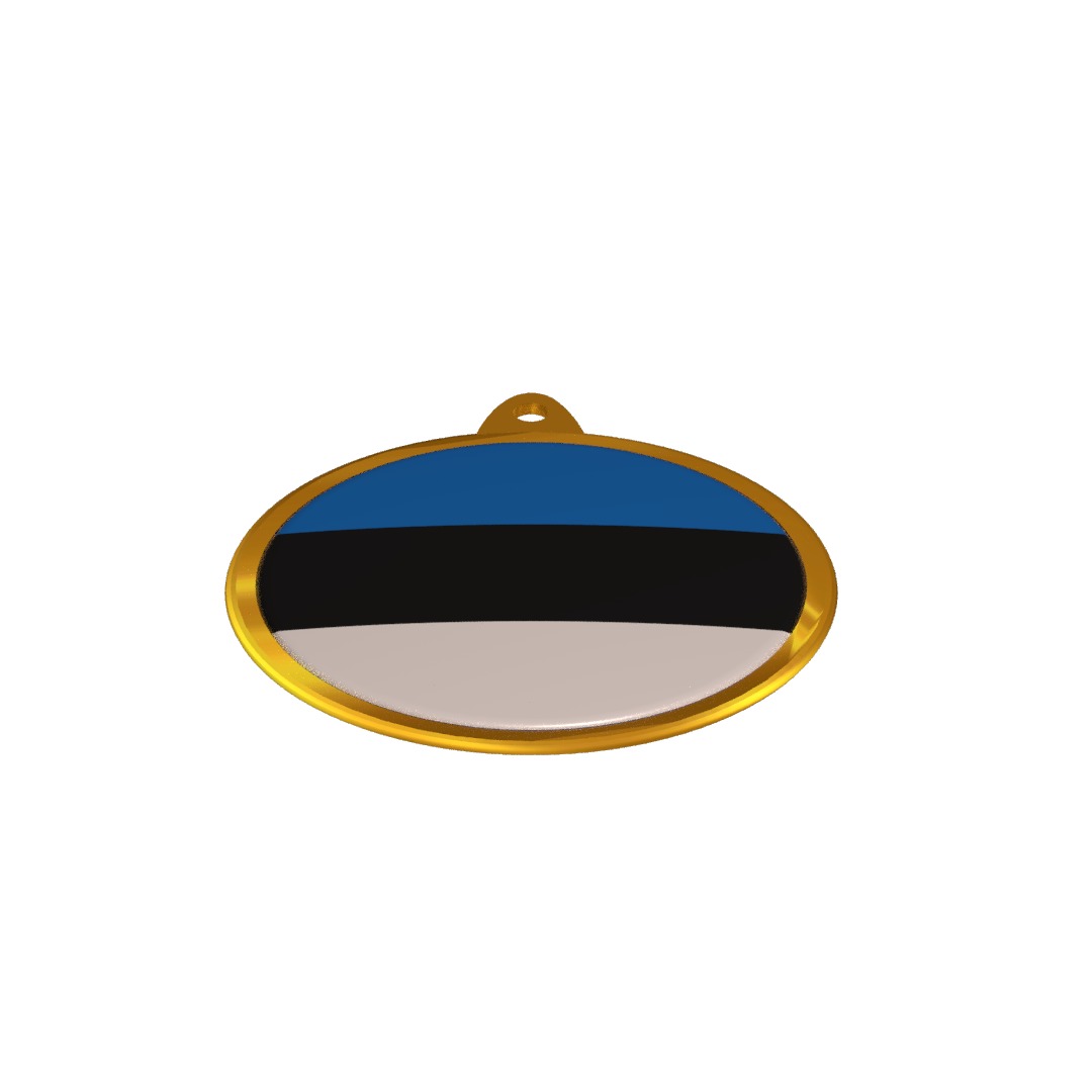 Estonia Flag Golden Medal Badge 3D model_7