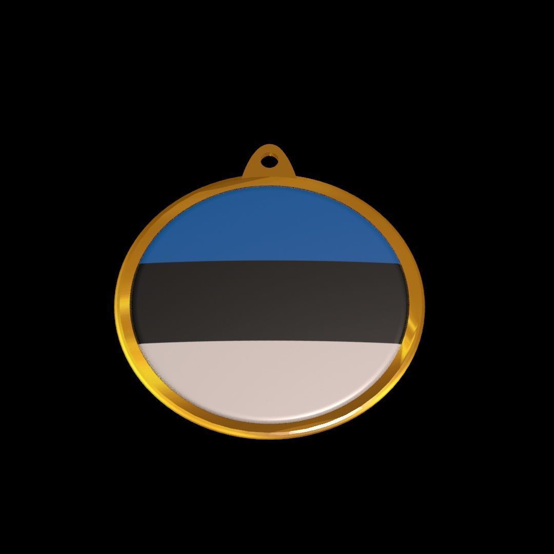 Estonia Flag Golden Medal Badge 3D model_21