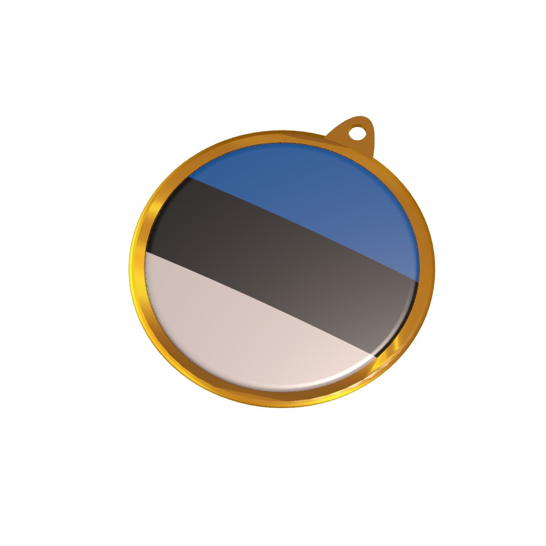 Estonia Flag Golden Medal Badge 3D model_9
