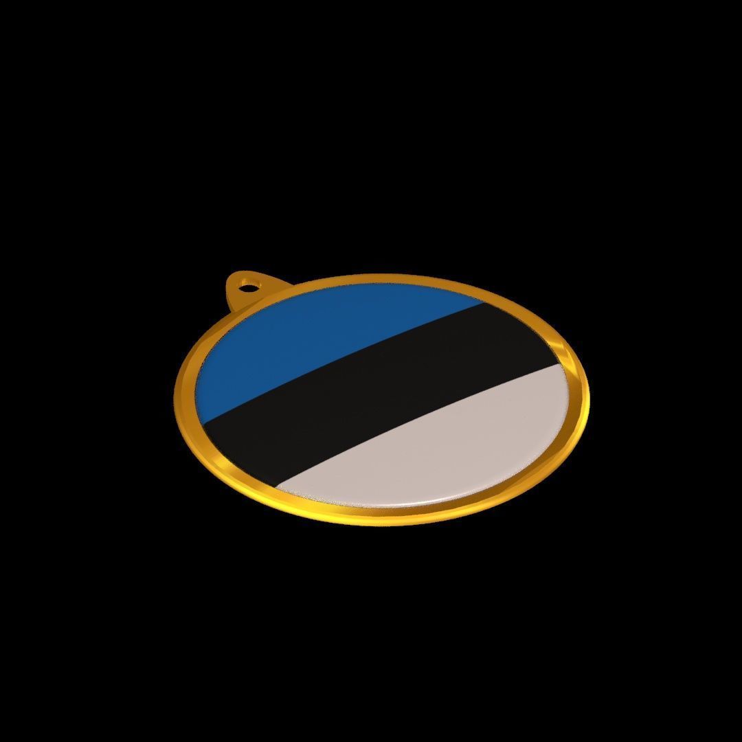 Estonia Flag Golden Medal Badge 3D model_20