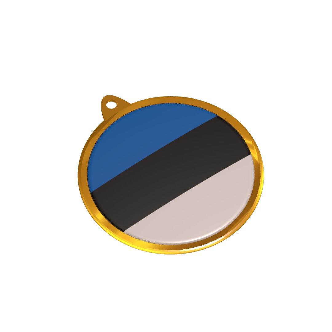 Estonia Flag Golden Medal Badge 3D model_5