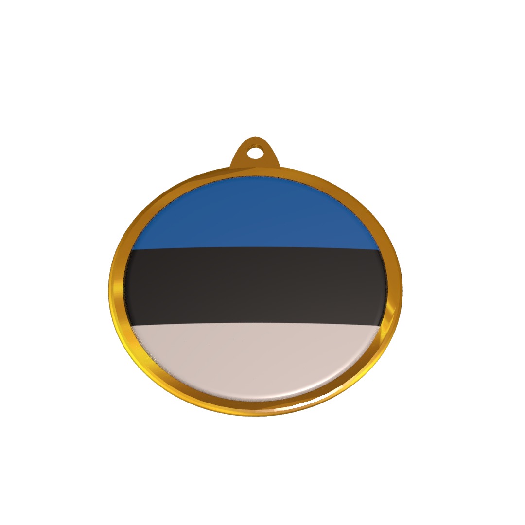 Estonia Flag Golden Medal Badge 3D model_10