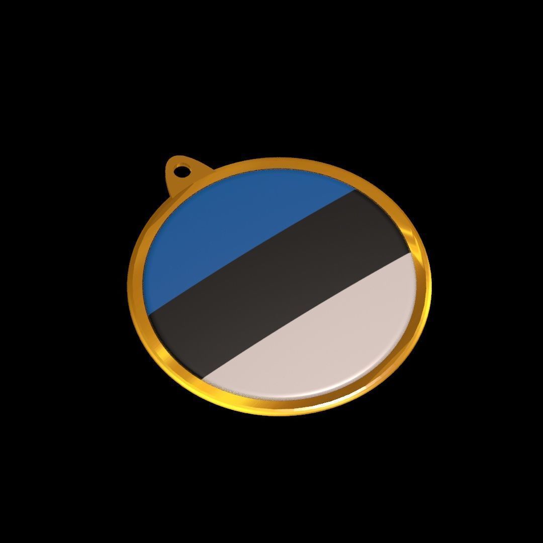 Estonia Flag Golden Medal Badge 3D model_19