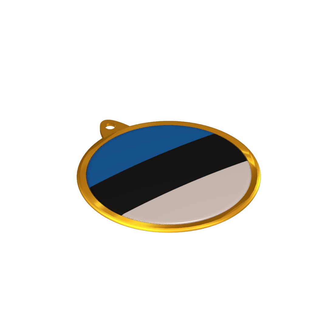 Estonia Flag Golden Medal Badge 3D model_6