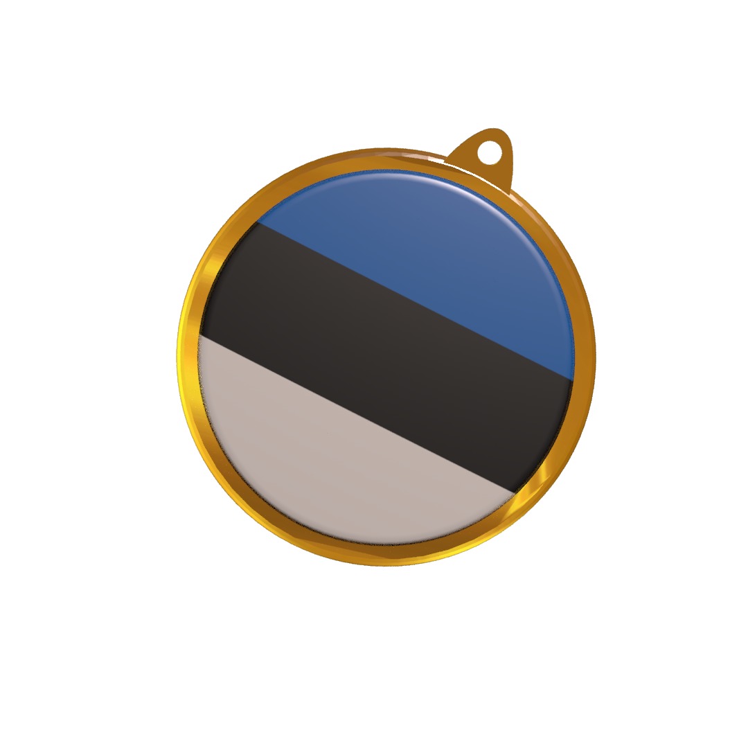 Estonia Flag Golden Medal Badge 3D model_2