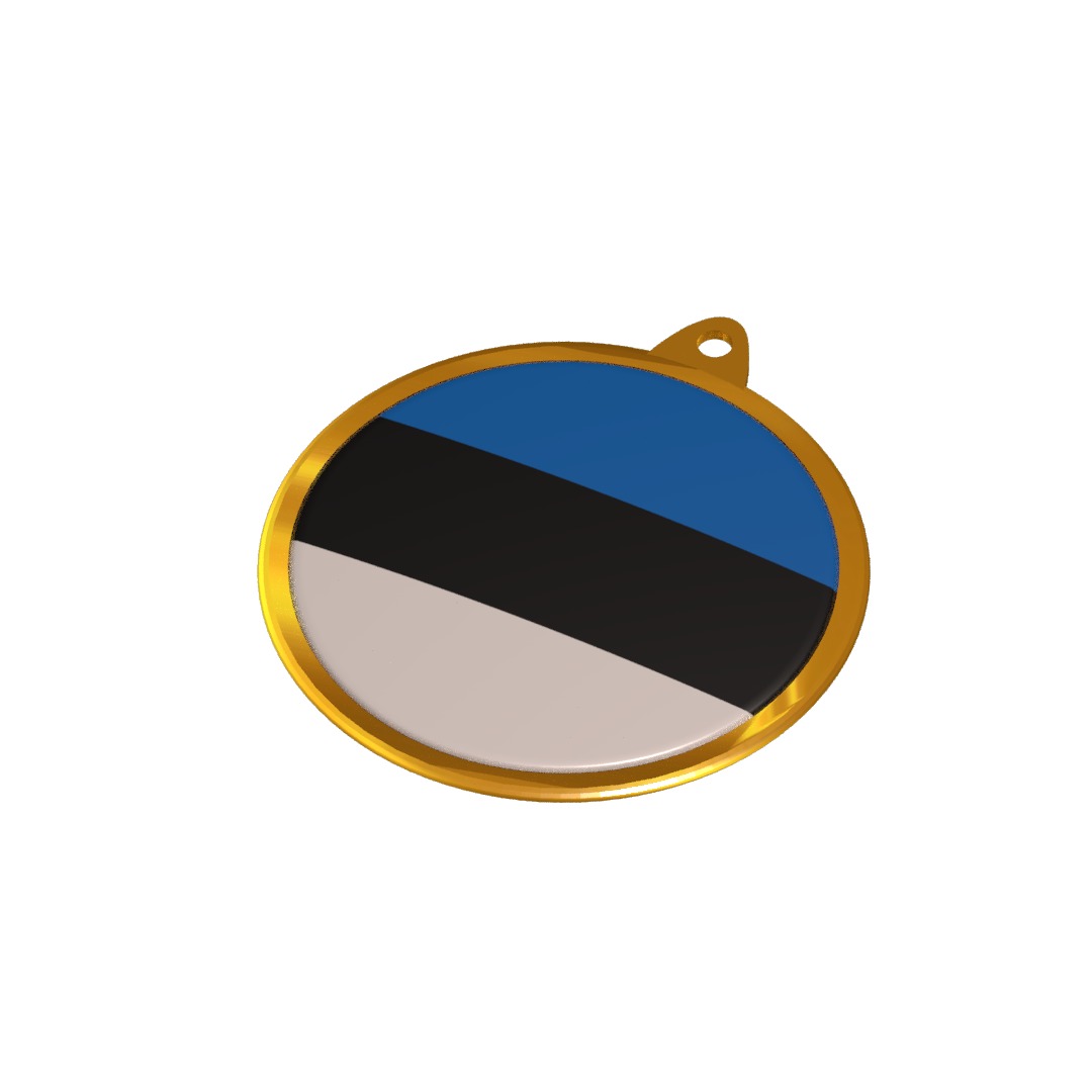 Estonia Flag Golden Medal Badge 3D model_12