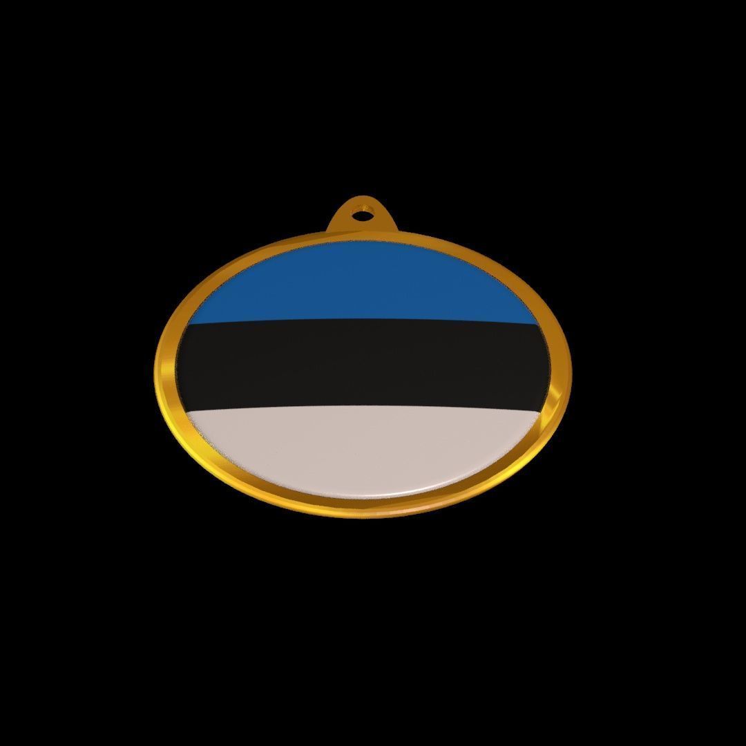 Estonia Flag Golden Medal Badge 3D model_22