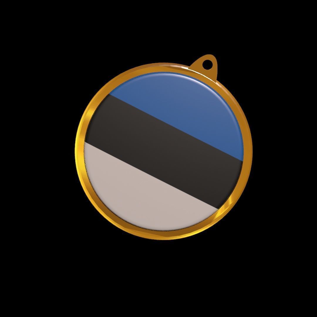 Estonia Flag Golden Medal Badge 3D model_17