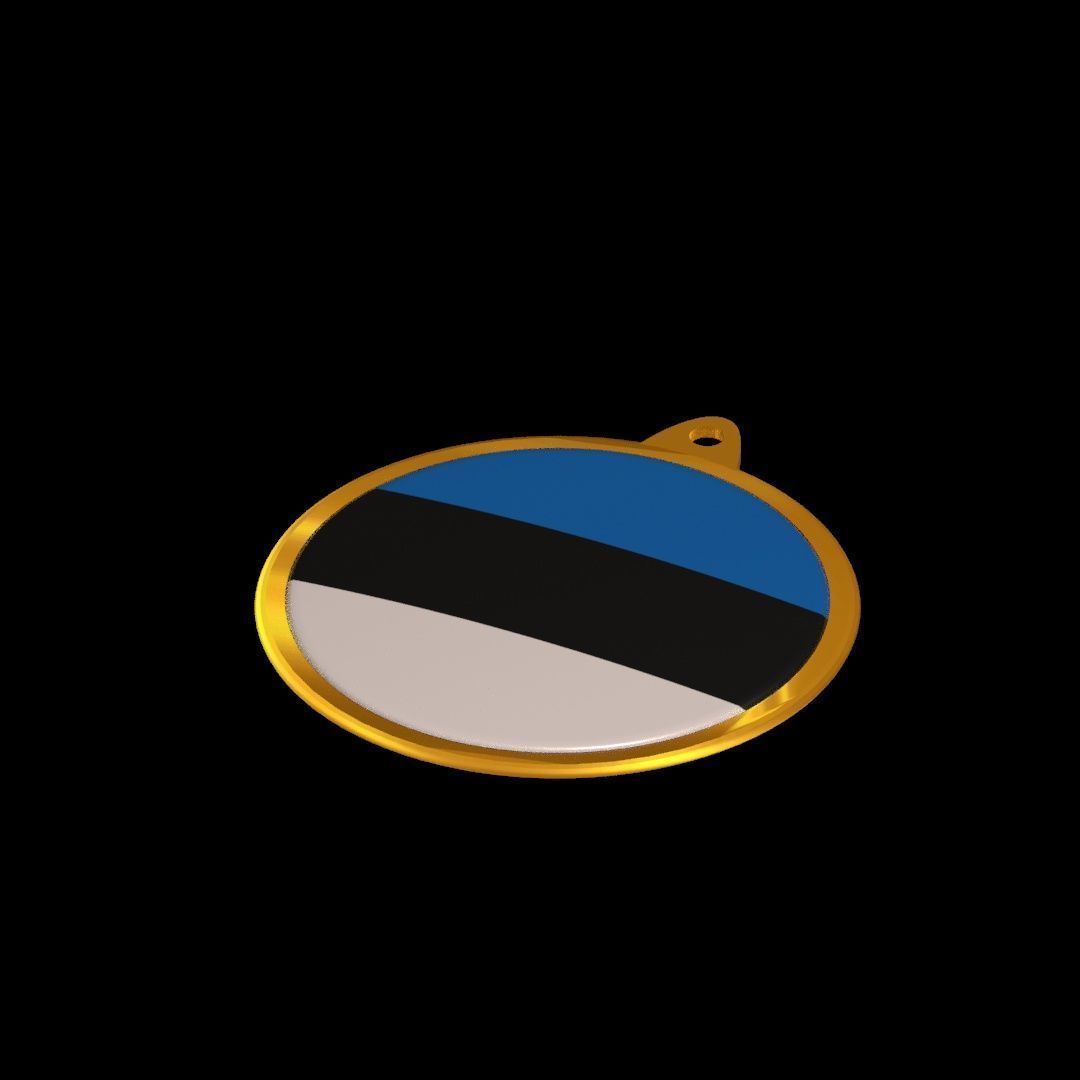 Estonia Flag Golden Medal Badge 3D model_24