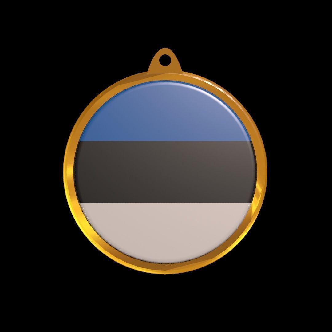 Estonia Flag Golden Medal Badge 3D model_15