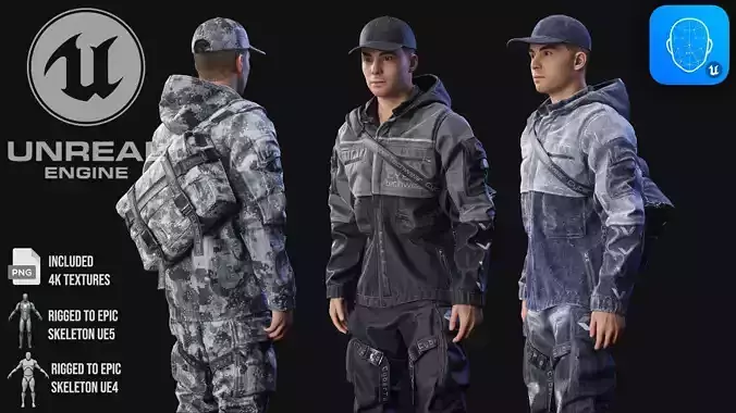 Techwear Character  Low-poly 3D model
