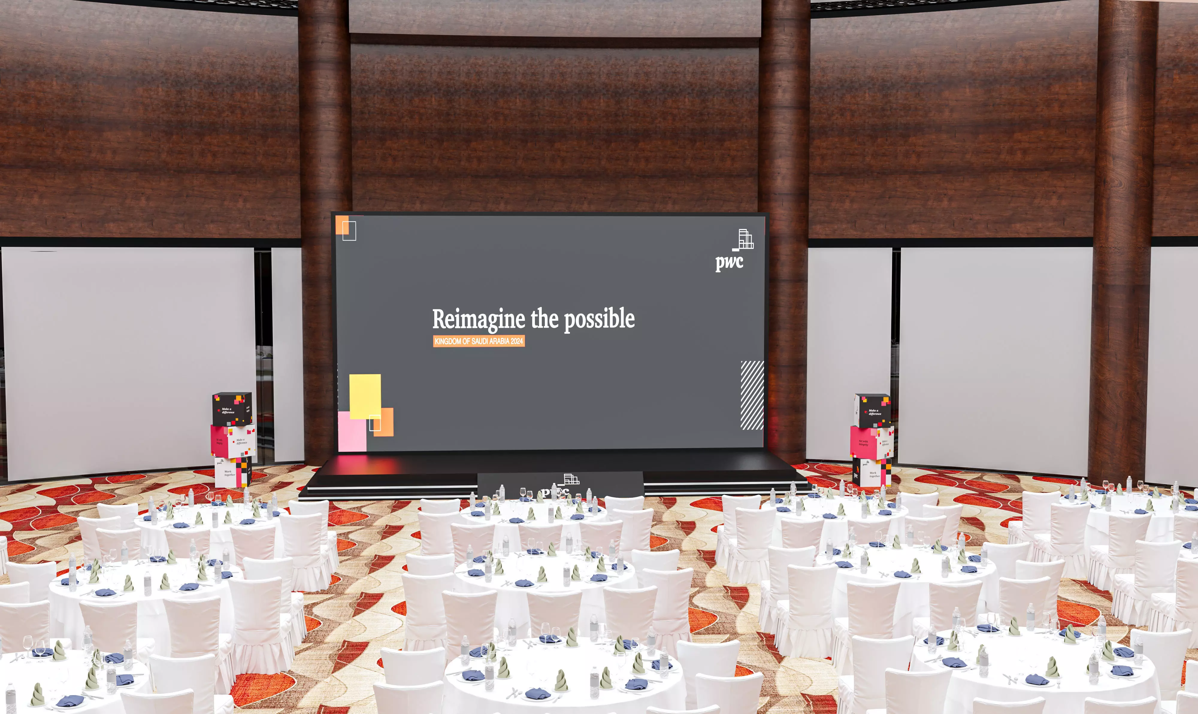 hall 25mx25m with stage and cube 3D model 3D model