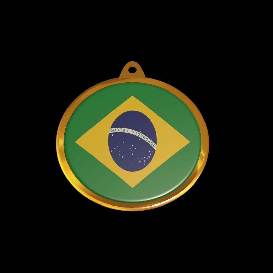 Golden Brazil Medal Badge 3D model_14