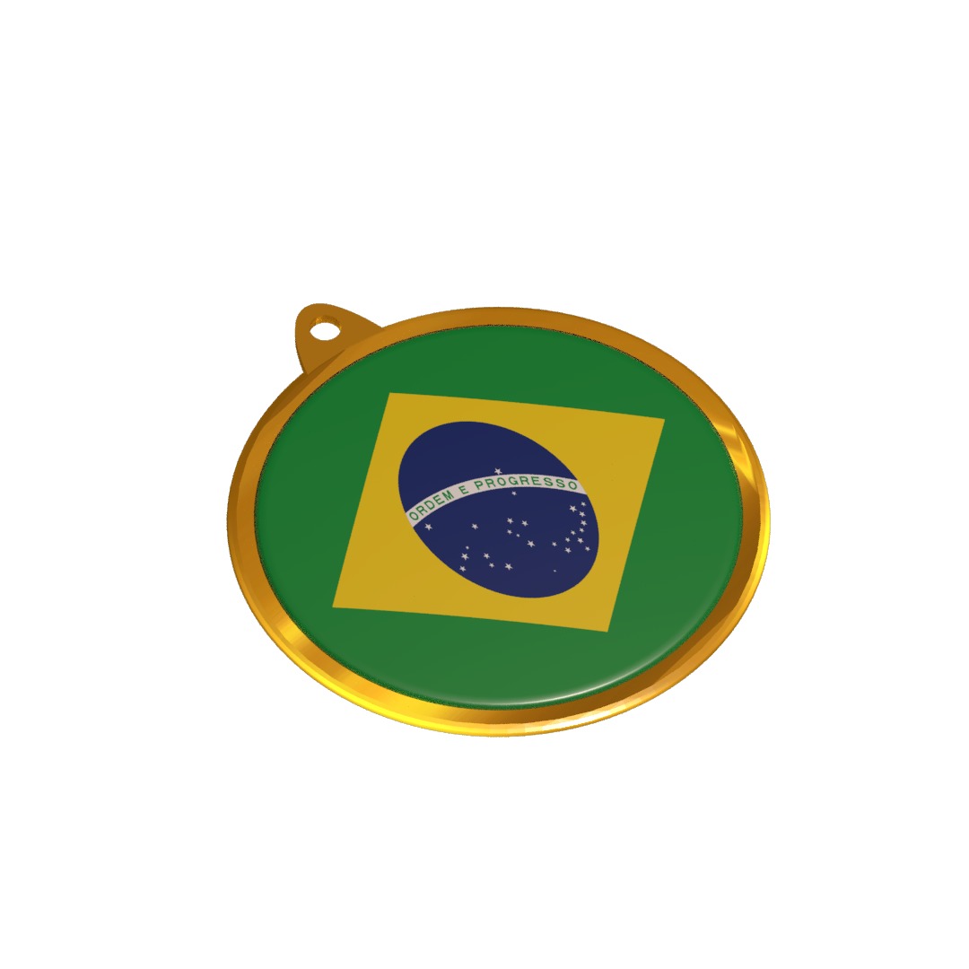 Golden Brazil Medal Badge 3D model_3