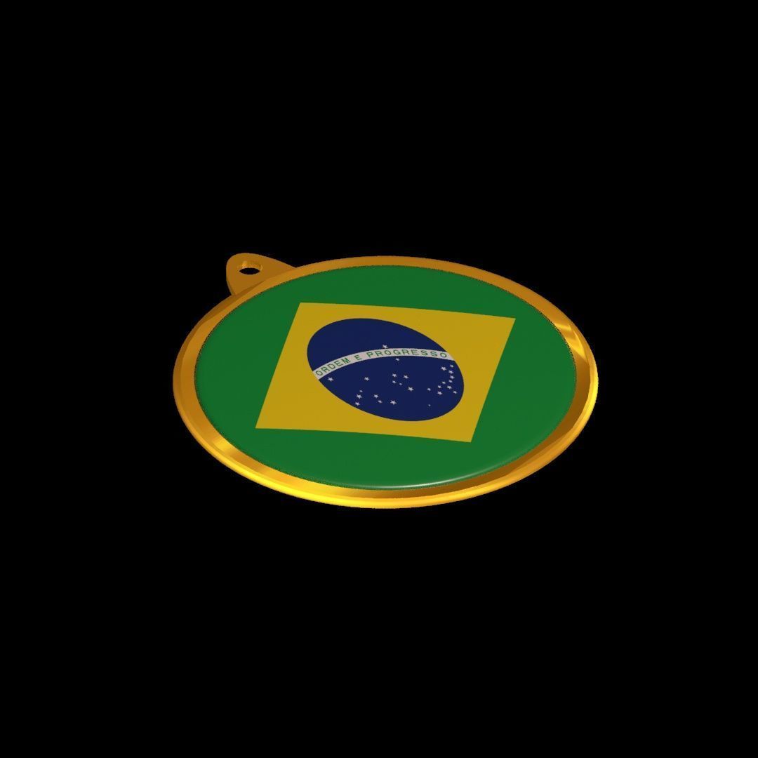 Golden Brazil Medal Badge 3D model_19