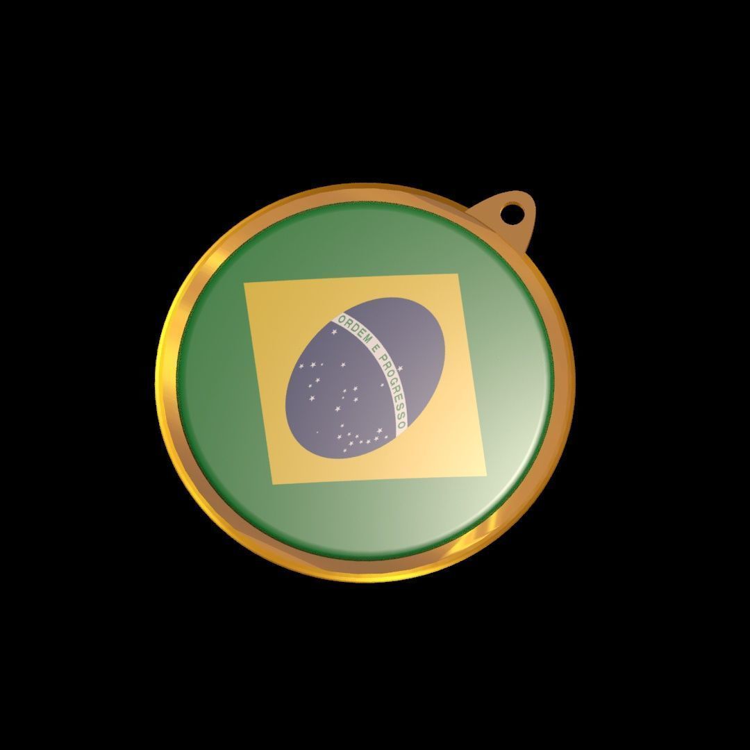 Golden Brazil Medal Badge 3D model_23