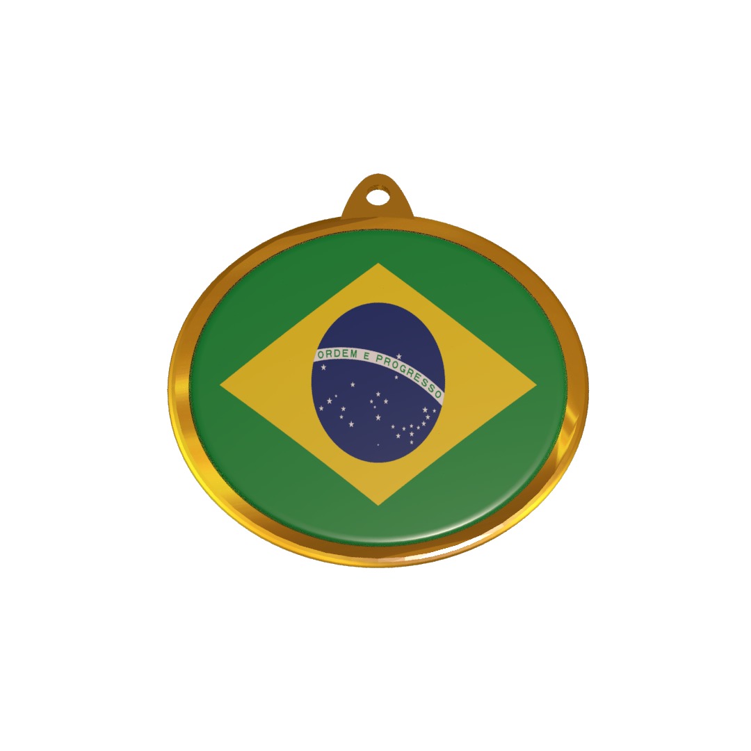 Golden Brazil Medal Badge 3D model_10
