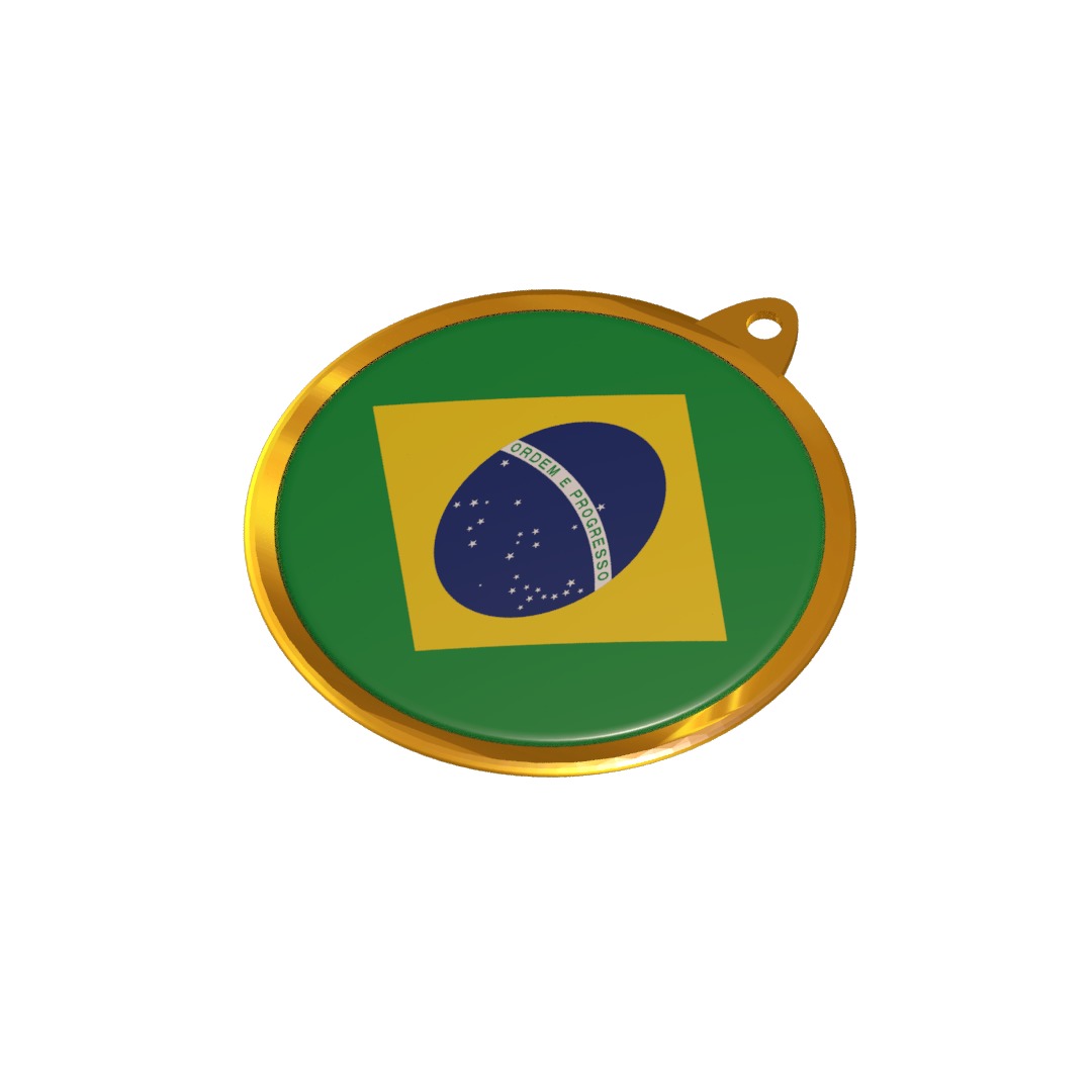 Golden Brazil Medal Badge 3D model_9