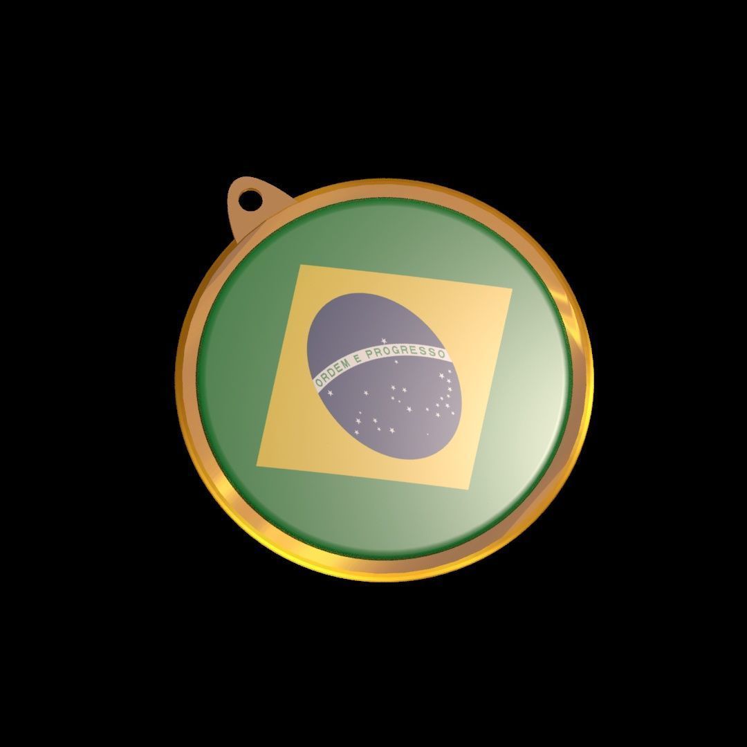 Golden Brazil Medal Badge 3D model_13