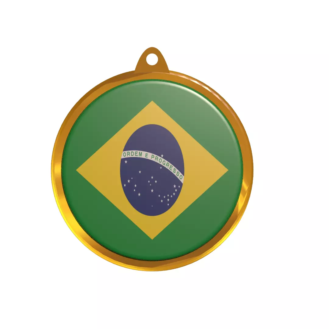 Golden Brazil Medal Badge 3D model_0