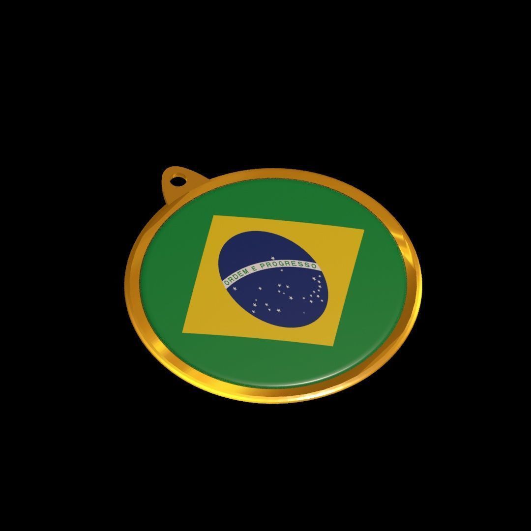 Golden Brazil Medal Badge 3D model_15