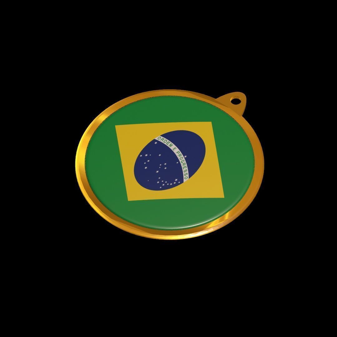 Golden Brazil Medal Badge 3D model_24