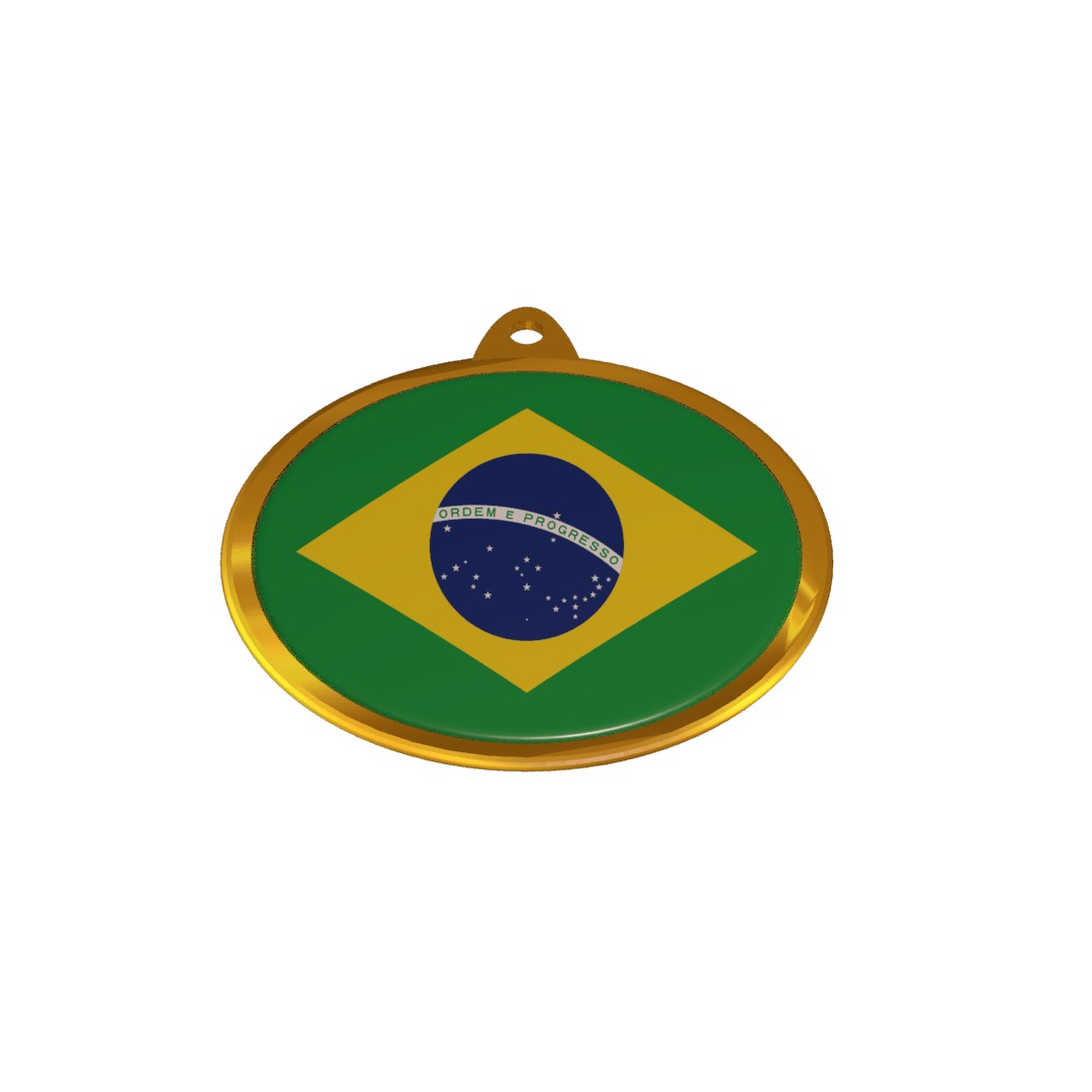 Golden Brazil Medal Badge 3D model_11