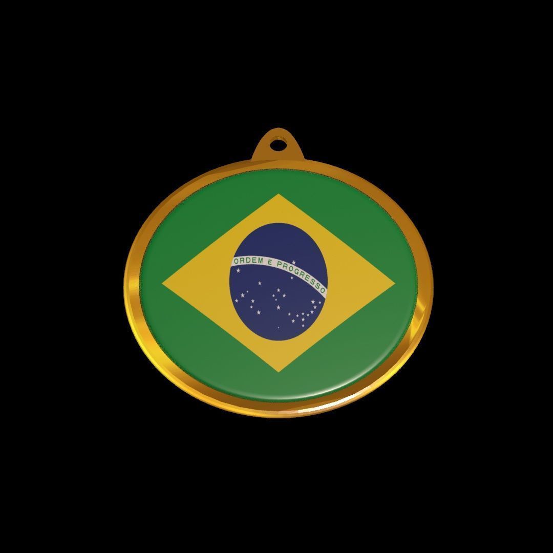 Golden Brazil Medal Badge 3D model_25